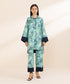 Women's Unstitched Printed Linen Blue 2 Piece Suit